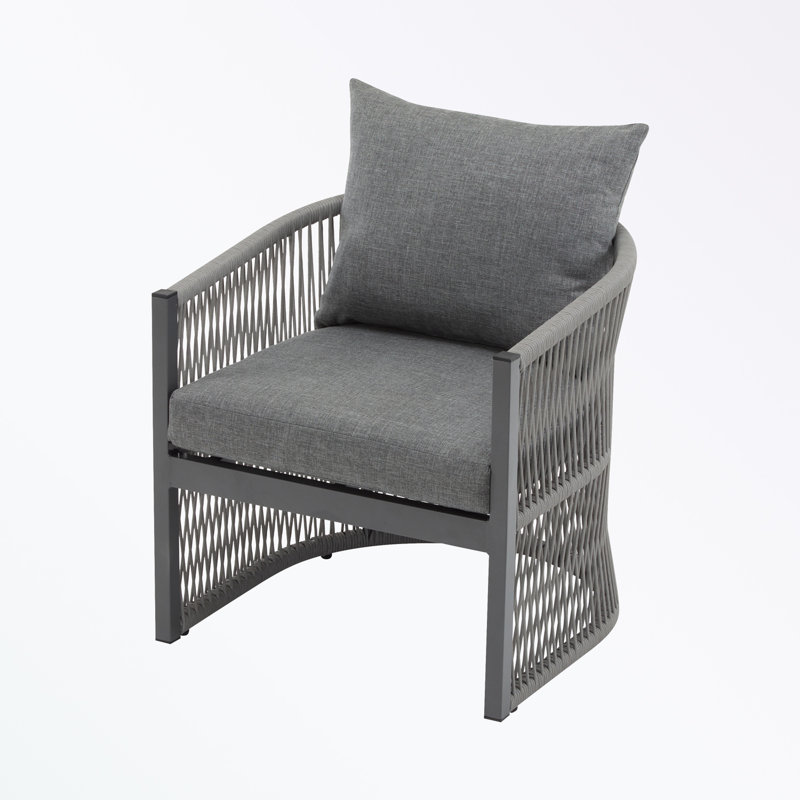 Chaise à structure en aluminium avec dossier incurvé et coussin moelleux, Coussin gris / cadre gris