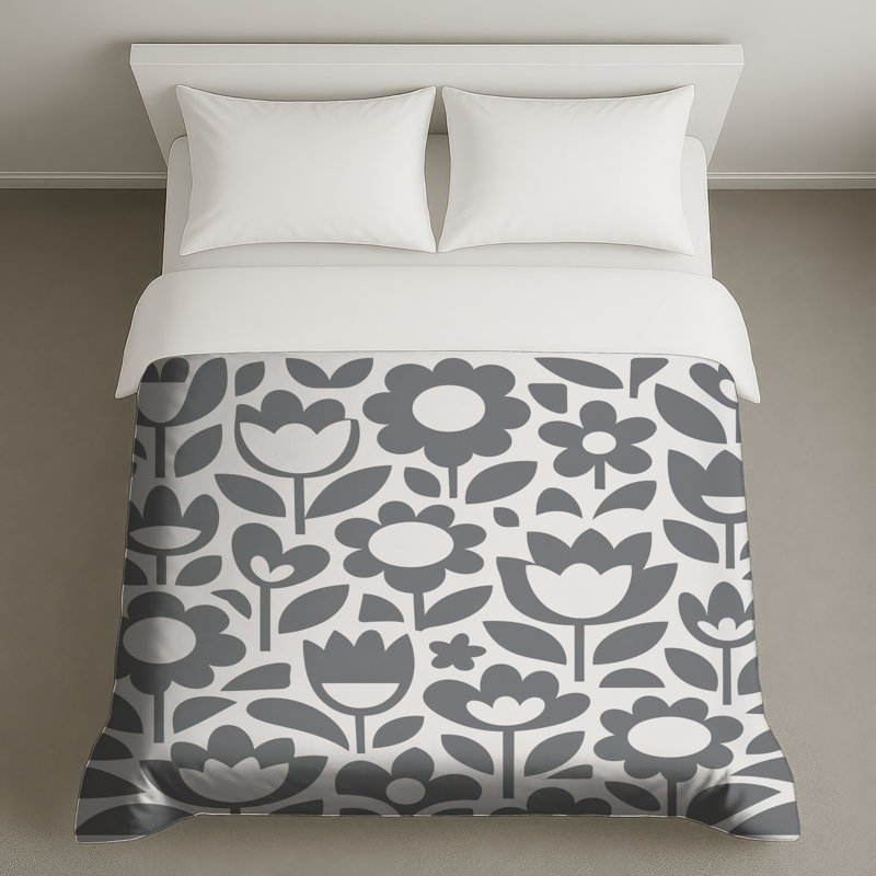 Housses de couette à motif floral gris, Queen