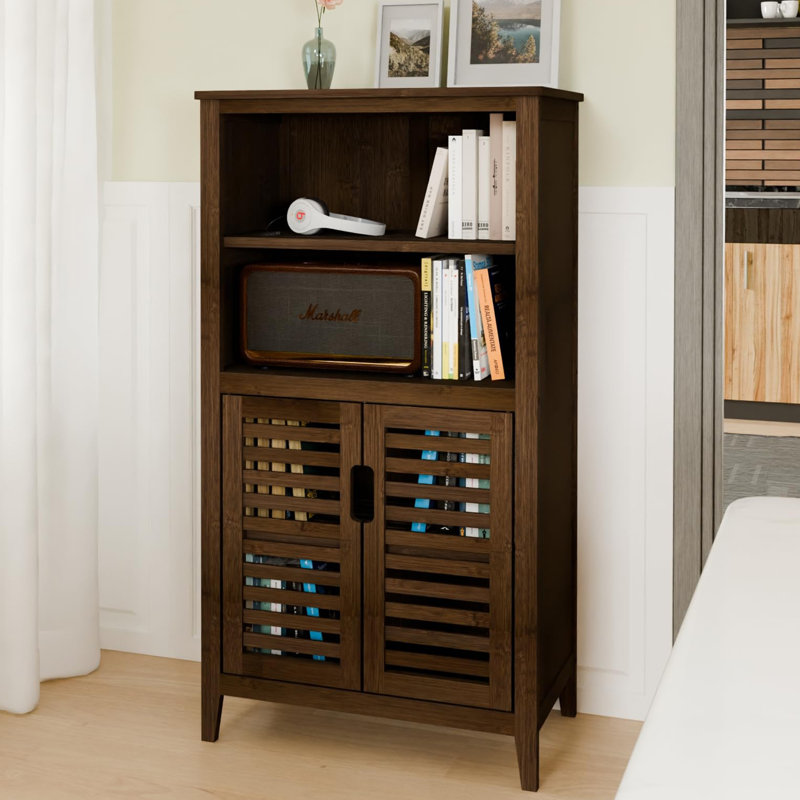 Vallie Bamboo Freestanding Bathroom Cabinet, Walnut