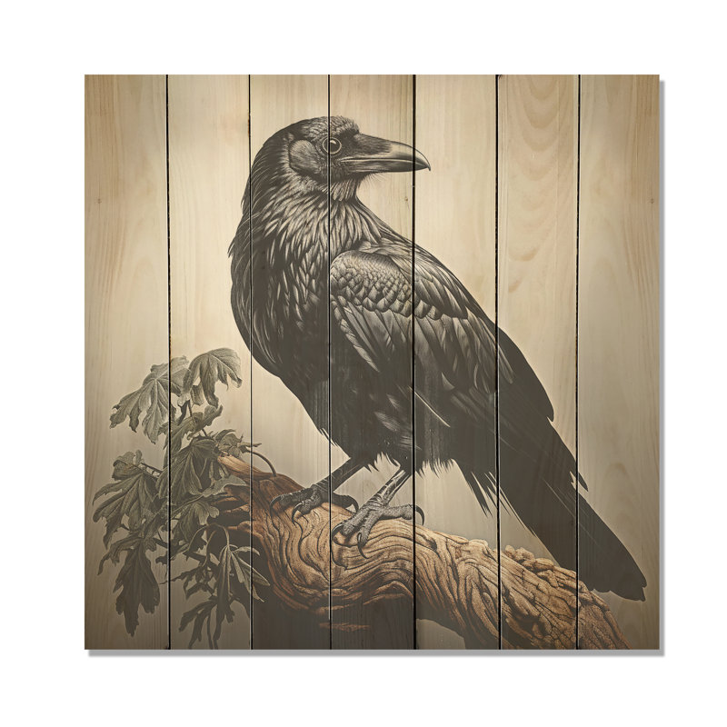 Mystic Raven In Flight I - Animal corbeau sur bois, H 30 po x l 30 po