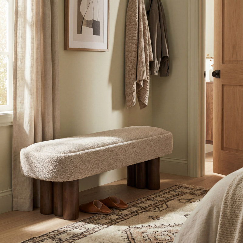 Banc en tissu avec pieds noyer Modern, Beige