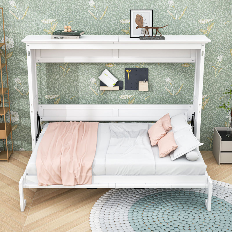 Lit escamotable en bois avec lattes, Blanc