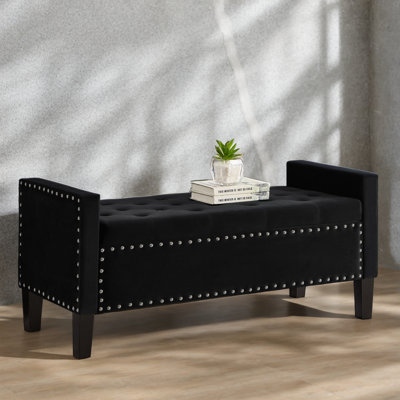 Upholstered Tufted Button Storage Bench With Nails Trim, Entryway Living Room Soft Padded Seat With Armrest, Bed Bench -  Red Barrel StudioÂ®, 41D1021141AB4440829FED21F7418085