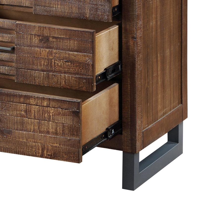 3 table de chevet en chêne transitionnel - Mobilier de chambre à coucher avec glissières lisses et rangement en feutre rustique récupéré 3 tiroirs, glissières, tiroir supérieur doublé de feutre