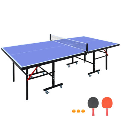 8ft Ping Pong Table Foldable Mid-size Table Tennis Table Set for Indoor with W/Accessories