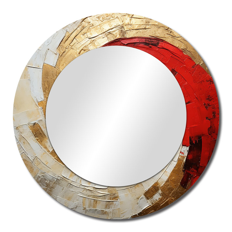 Beige rouge minimalisme spirales poteries - miroir mural décoratif spirales abstraites, grand miroir rond moderne, art imprimé en métal