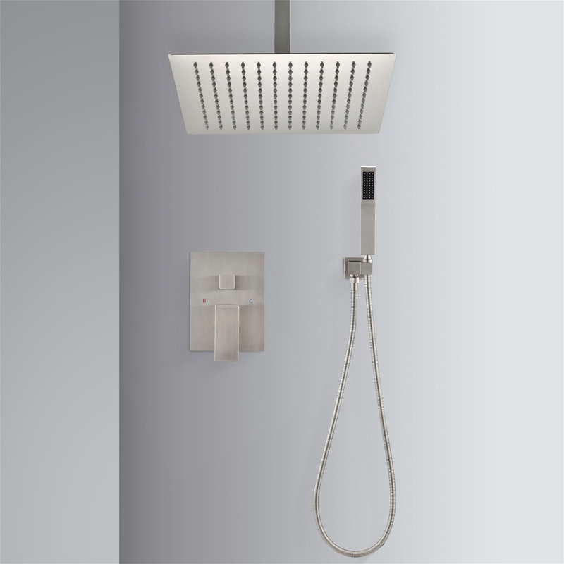 Ensemble de système de douche de plafond avec douchette 12 po, Nickel brossé
