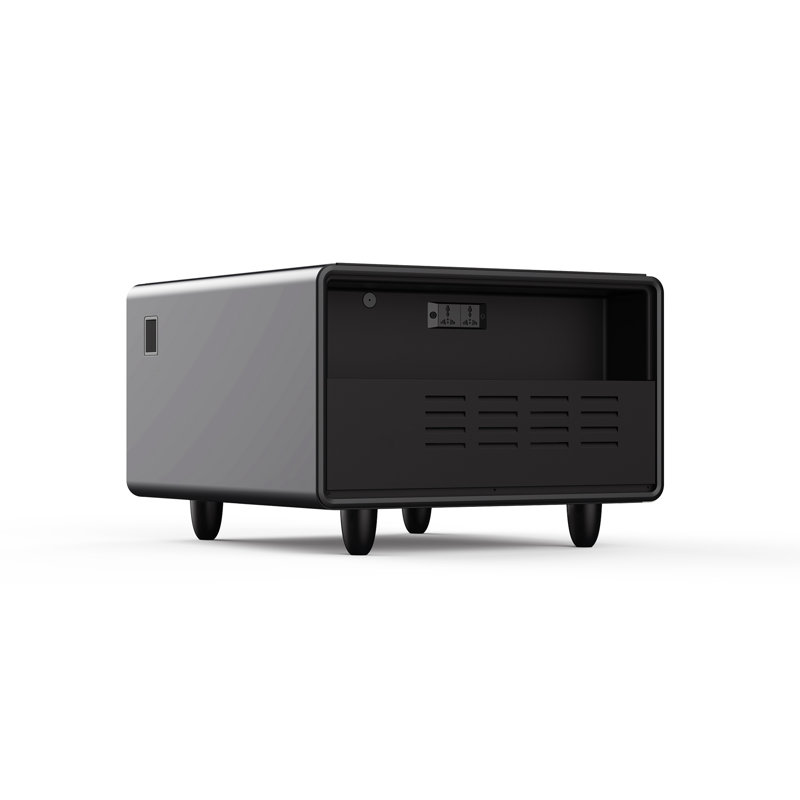 Modern Smart Side Table with Built-in Fridge, Wireless Charging, Temperature Control, Power Socket, USB Ports, Outlet Protection, Induction Light, Black