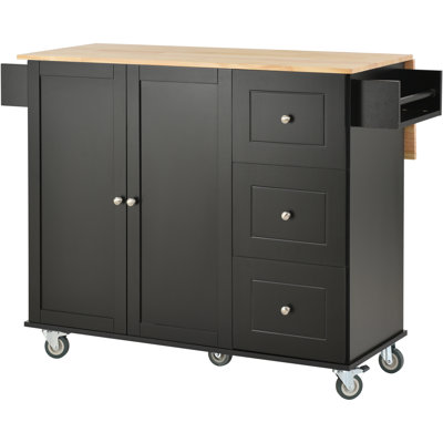 Rolling Mobile Kitchen Island with Solid Wood Top and Locking Wheels,52.7 Inch Width,Storage Cabinet and Drop Leaf Breakfast Bar,Spice Rack, Towel Rac by Lark Manor
