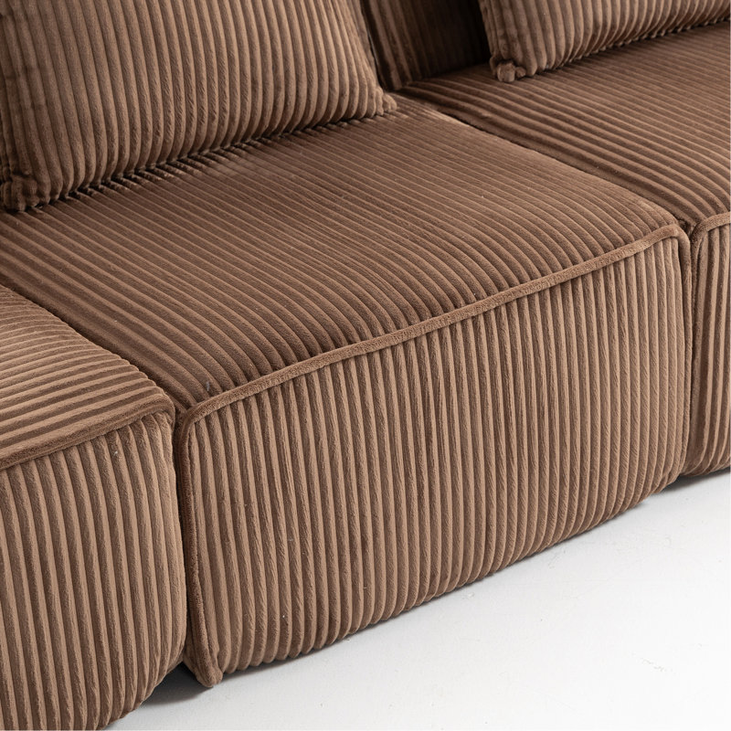 Canapé modulaire tout en mousse, canapé modulaire 3 places en velours côtelé, comprimé sous vide pour une livraison facile, brun, l 111,4 po x P 40,7 po x H 23,6 po