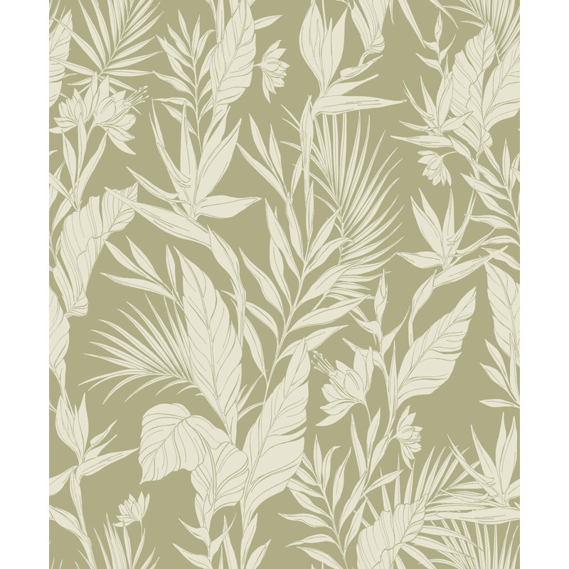 Black All Over Branches & Leaves Tropical Textured Double Roll Wallpaper, Green