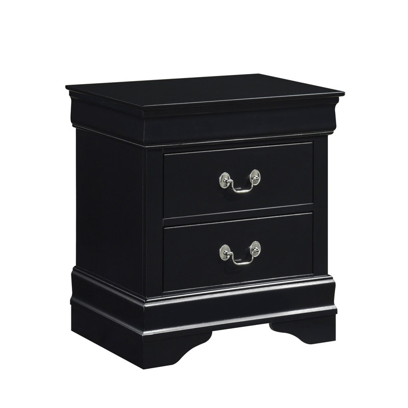 Mobilier de chambre à coucher avec table de chevet 2 tiroirs - Finition bois noir traditionnel avec tiroirs, Noir