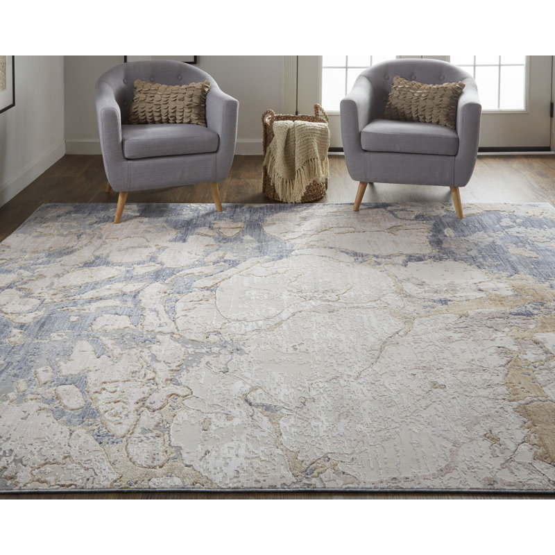 Tapis argent / gris / bleu en laine Zarke, Rectangulaire 3 pi x 5 pi