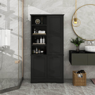 Freestanding Bathroom Storage Cabinet With Tilt-Out Laundry Hamper, Adjustable Shelf