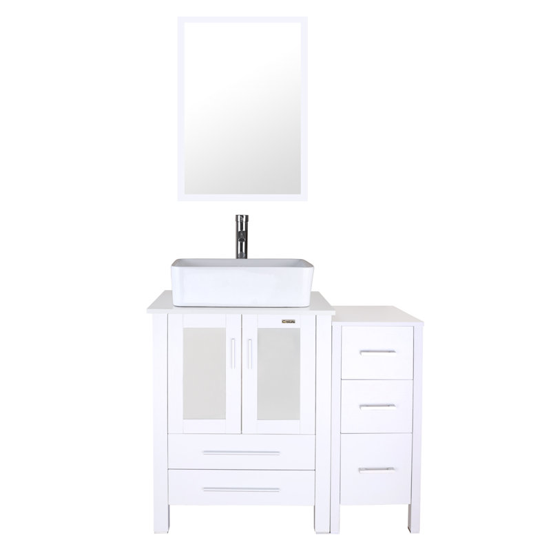 3 combo 36" Single Bathroom Vanity Set with Vessel Sink, Faucet, Drain, White