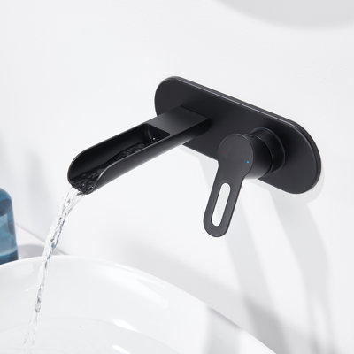 Vivid Fall 1-Handle Wall Mounted Bathroom Faucet With Valve In Matte Black