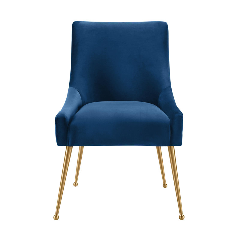 19'' H Velvet Upholstered Side Chair, Navy Velvet, Gold