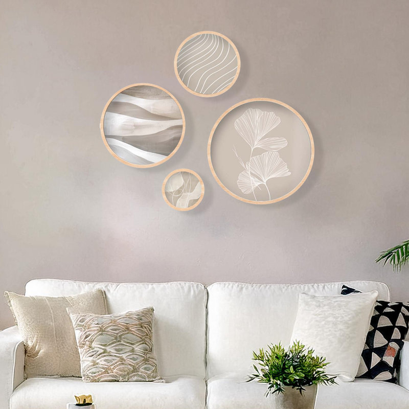 4 Pieces Solid Wood Round Framed Painting