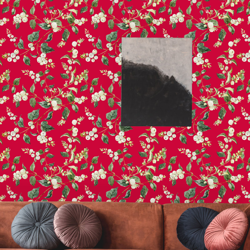 Rouleau de papier peint à peler et coller Berries and Leaves, L 16,67 po x l 25 po