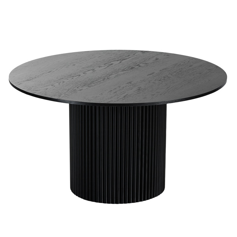 Solid Wood Dining Table Round Pedestal Kitchen Table, Black, 30" H x 52" L x 52" W