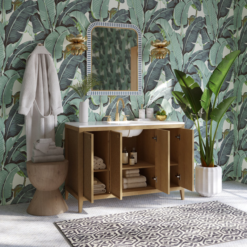 Benita 48" Rattan and Oak Bathroom Vanity