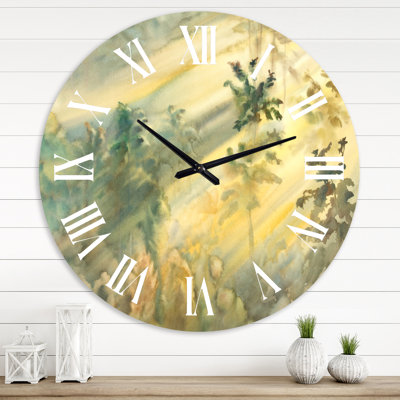Sunny Morning Forest Landscape - horloge murale