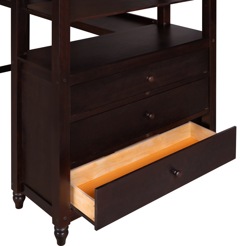 Lit mezzanine simple avec tiroirs et bureau, bois massif pour une chambre fonctionnelle - Optimisez votre, Espresso