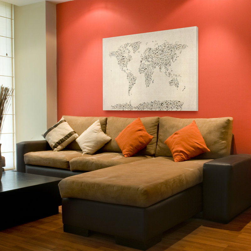 " Music Note World Map " by Michael Tompsett, 32" H x 22" W x 2" D