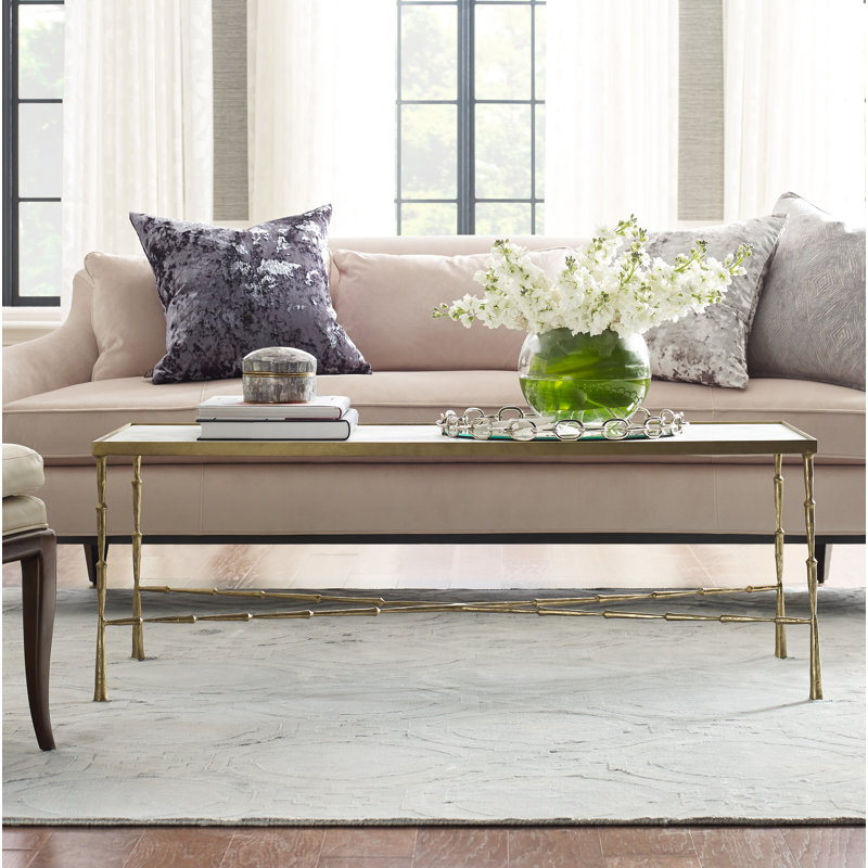 Spike Cocktail Table w/White Marble Top, Antique Brass