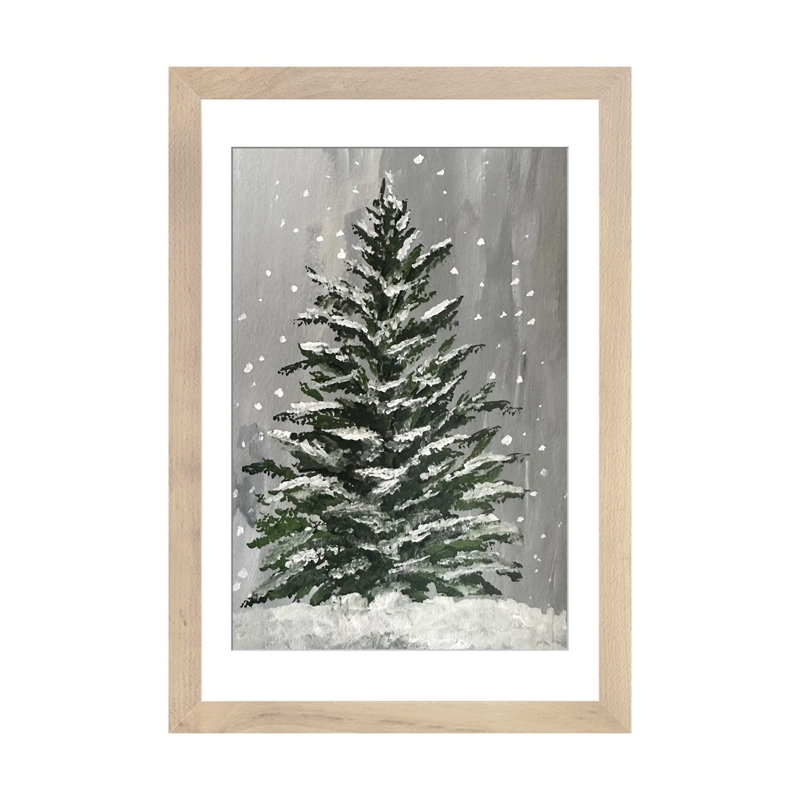 Arbre de Noël d'hiver - reproduction d'art murale - papier d'art encadré, Beige