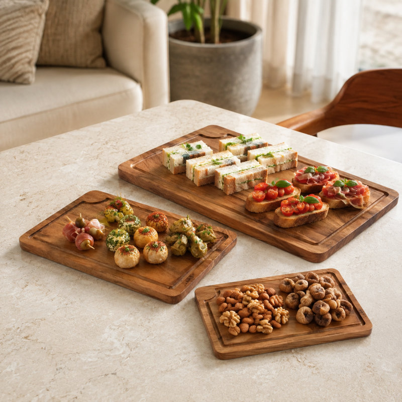 Planche à découper artisanale en bois d'acacia naturel (lot de 3)