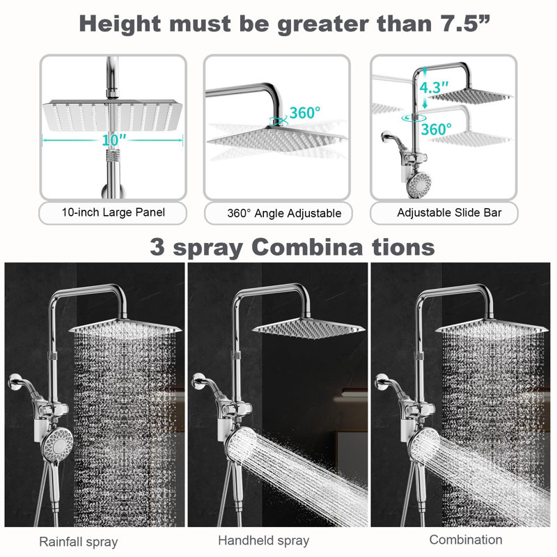 10" High-Pressure Handheld Shower Head With Hard Water Filter – 2-In-1 Dual Shower System (Rainfall + Adjustable Slide Bar)