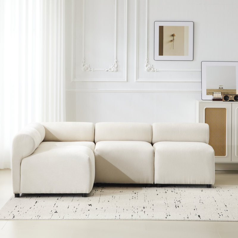 Canapé modulaire en L 4 pièces, tissu beige, ressorts sinueux surdimensionnés, mousse à haute densité de résilience confortable, look moderne