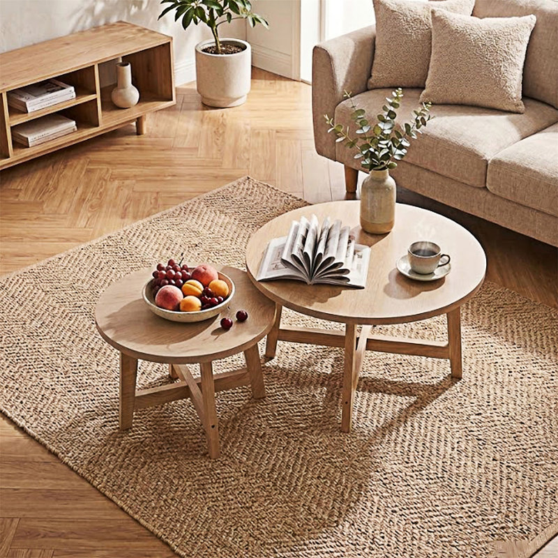 Ensemble de 2 tables basses gigognes, Bois naturel