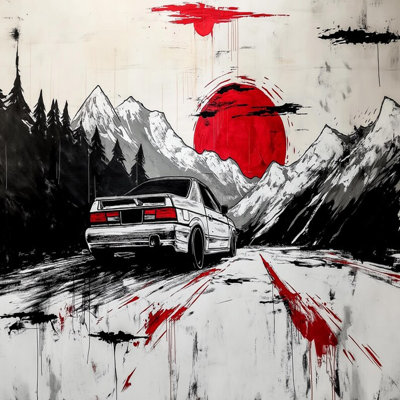 Red Sun Mountain Drive Abstract Wall Mural