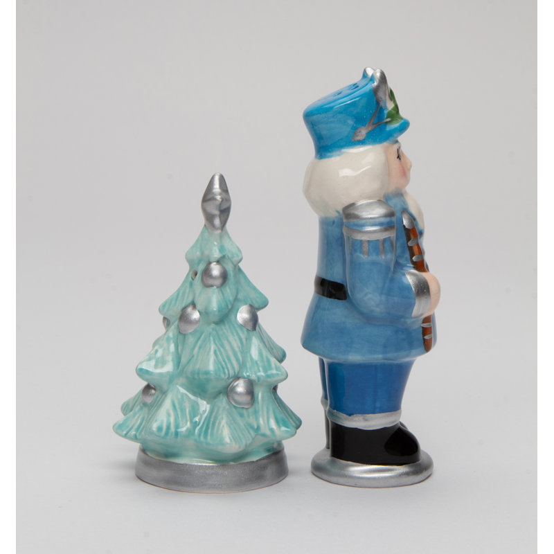 Blue Nutcracker And Christmas Tree Salt And Pepper