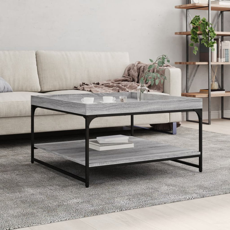 Eichorn Four Leg Coffee Table with Storage, Grey Sonoma, 45cm H x 80cm L x 80cm W