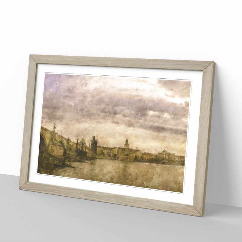 Charles Bridge in Prague Vol.1 - Framed Print, 48cm H x 65cm W x 2cm D, Oak Framed