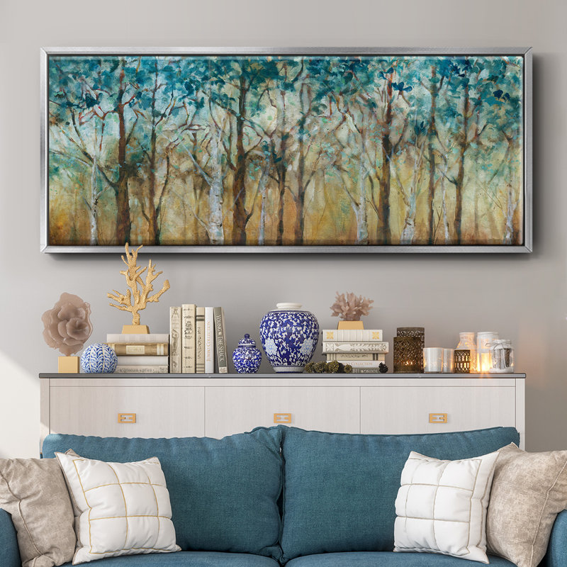 Sunlit Birch Grove- Framed Canvas, 24" H x 60" W