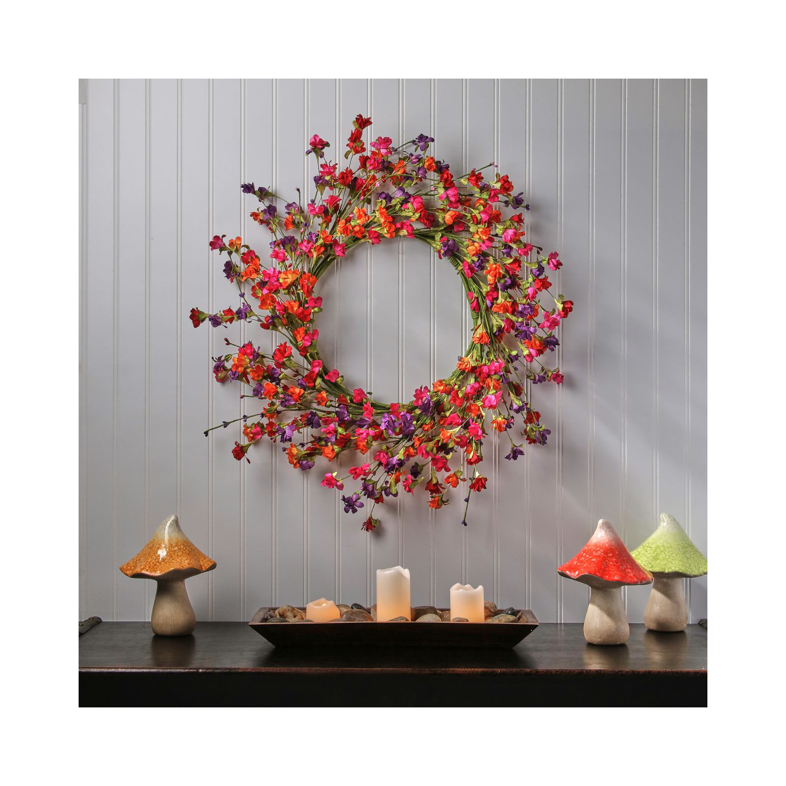 22" Wild Summer Blossom Wreath, Orange, Red, Purple