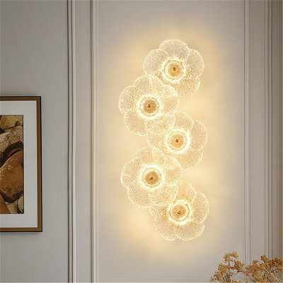 Artistic Flower Led Wall Sconce, 3-color Dimmable Eye-caring Lamp, French Gold Iron & Glass Wall Light For Bedroom Living Room Room Decor