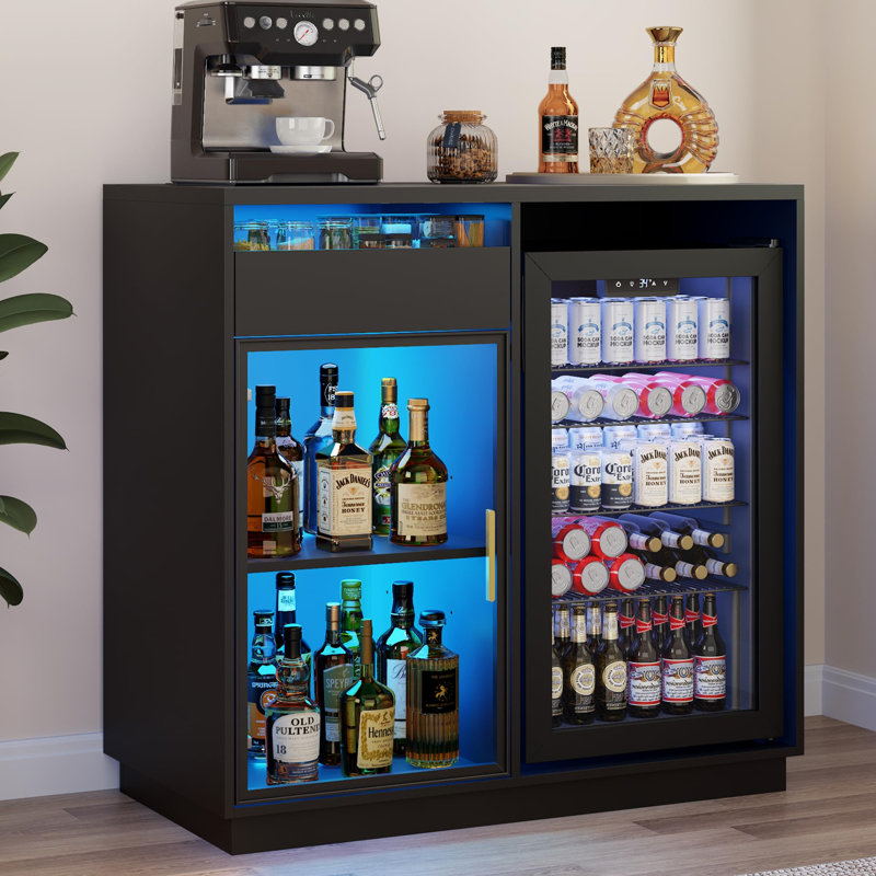 39.4" Coffee Bar Cabinet with Fridge Space, LED Lights & Built-in Outlets