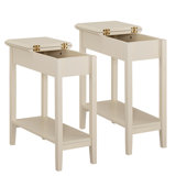 Jonica Narrow End Table with Hidden Storage – Nightstand Set of 2, Wood Corner & Bedside Tables