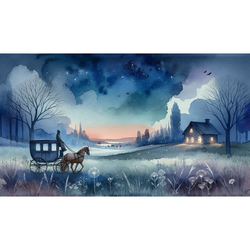 «Horse-Drawn Carriage Under Starry Sky», reproduction sur toile, H 24 po x l 42 po