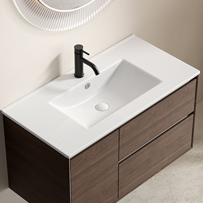 Lavabo vasque de salle de bain 36 pouces, finition brillante, porcelaine, pour gratter et ébrécher la céramique blanche, cuit à la chaleur, peu d'entretien