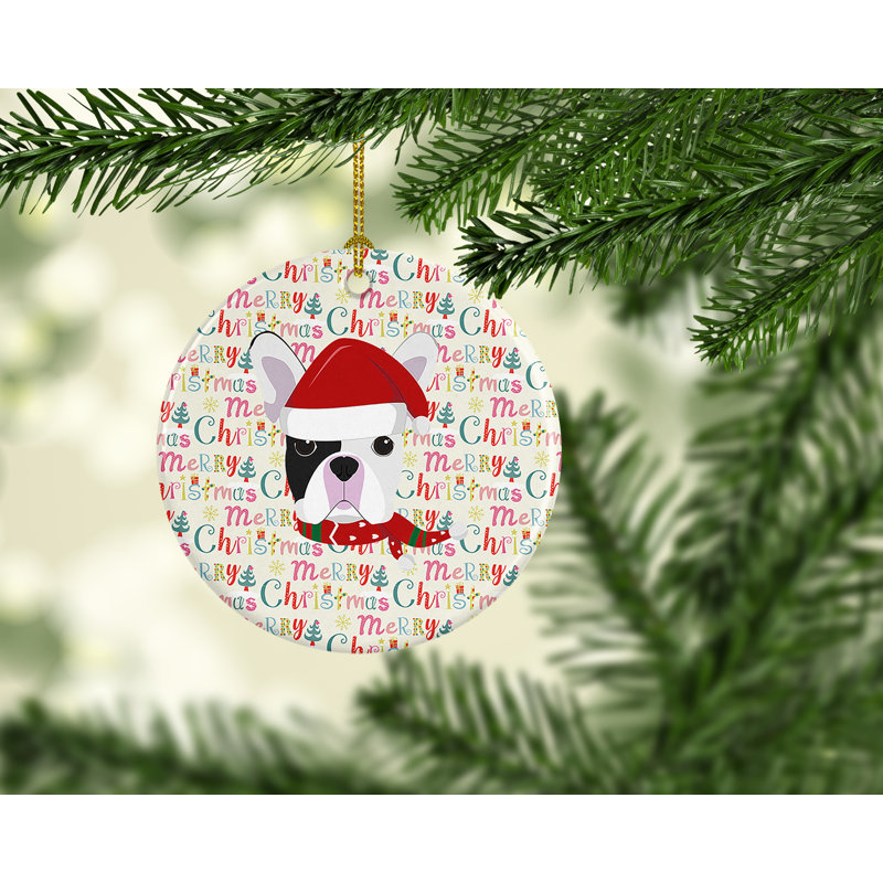 Figurine suspendue bouledogue français Merry Christmas