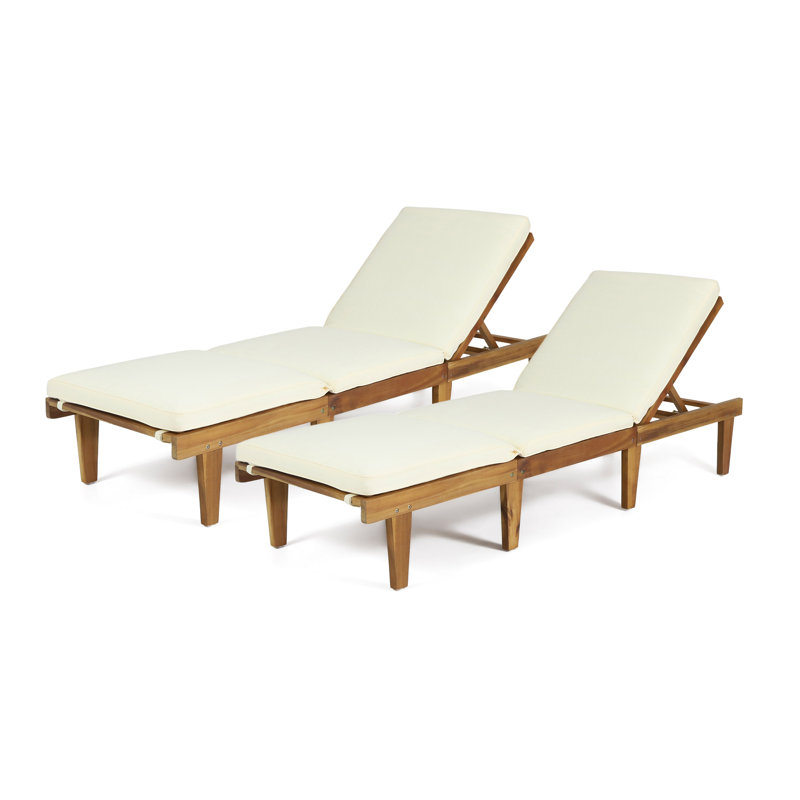 Chaise longue d'extérieur en bois d'acacia massif avec coussin Eugenio, Coussin crème / structure en teck, 2