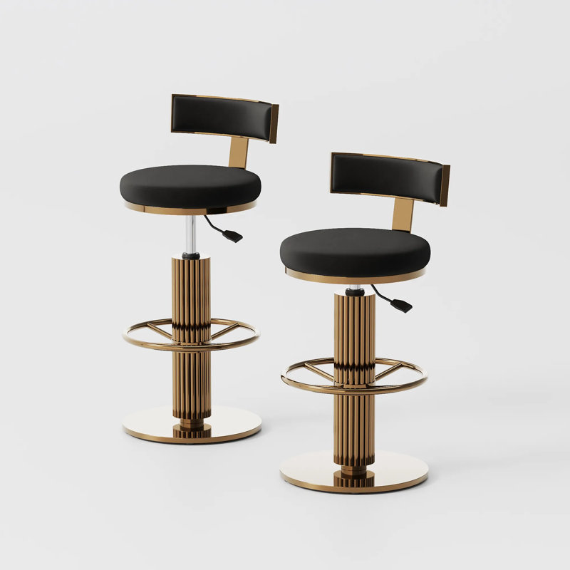 Hector - Ensemble de 2 tabourets de bar pivotants en velours, Noir