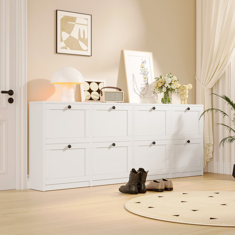32 Pair Shoe Storage Cabinet, Freestanding Shoe Organizer with 4 Flip Drawers, Shoe Rack for Entryway, Hallway, Living Room