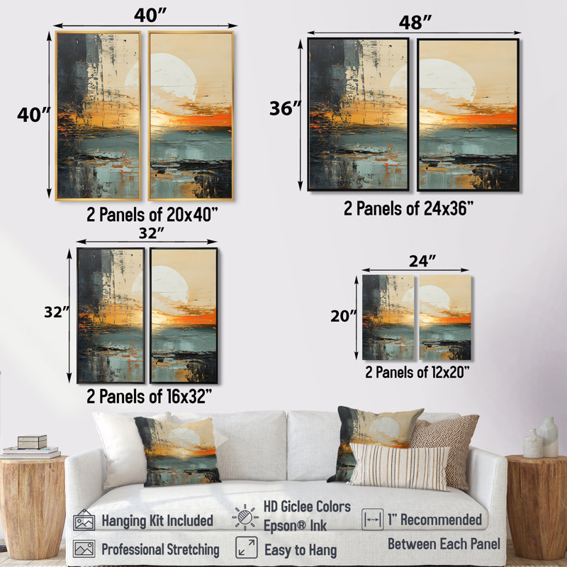 «Modern Coastal Mystic Sunrise I» - art mural côtier, H 32 po x l 32 po, Impression encadrée flottante sans passe-partout
